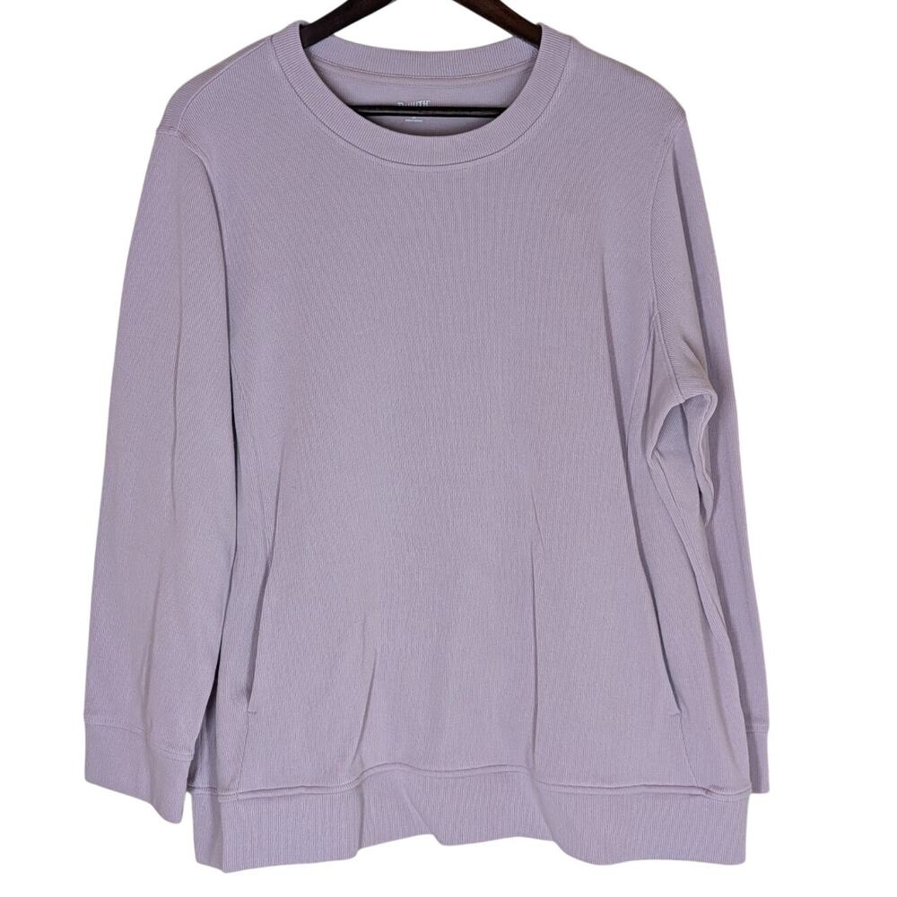 Duluth Trading Co Womens 1X Lavender Cotton Ribbed Sweatshirt Pockets 20930